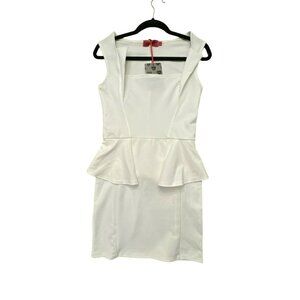 Boohoo White Sheath Dress Size 8 Sleeveless Peplum Square Neck Stretch NWT
